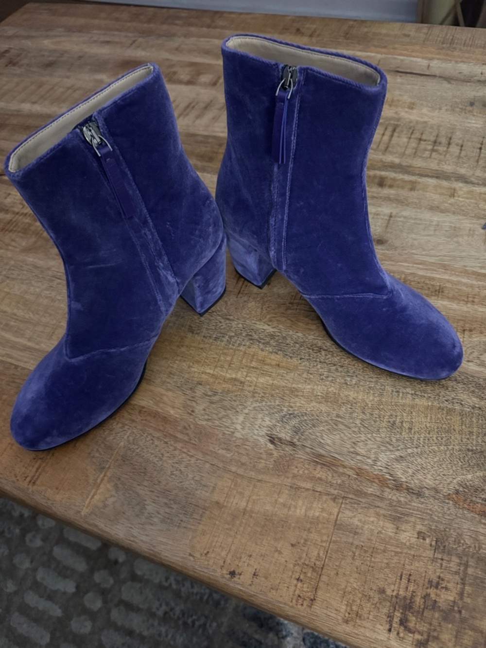 Theory Purple Velvet leather inner lined Women's Ankle Boots booties NEW NWOT